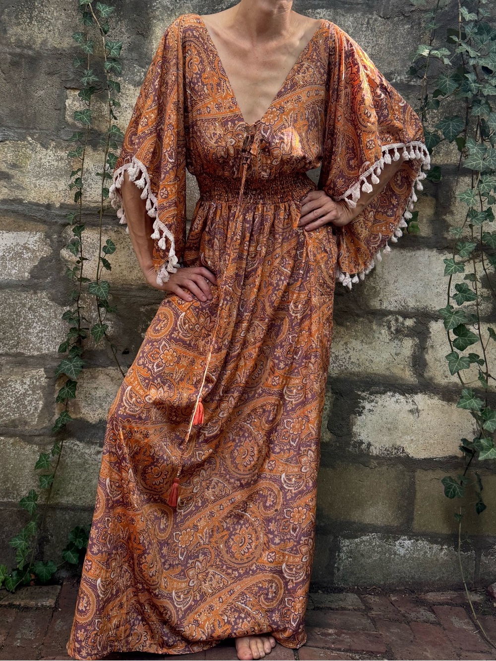 Karma Highway Boho Maxi Dress in Rust Paisley